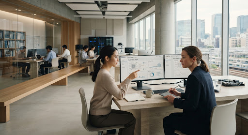 Amperio team collaborating in a research lab